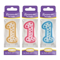 12 St. Wachskerzen-Zahlen mit Halter Nr. 1