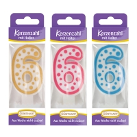 12 St. Wachskerzen-Zahlen mit Halter Nr. 6