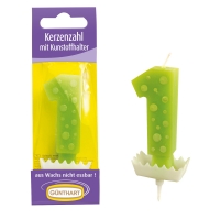 15 St. Wachskerzen-Zahlen grün mit Halter Nr. 1