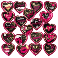 40 St. Große Pralinenherzen pink mit Sprüchen