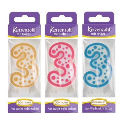 12. St.Wachskerzen-Zahlen mit Halter Nr. 3 