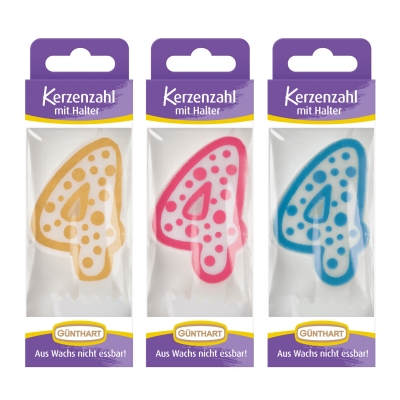 12. St. Wachskerzen-Zahlen mit Halter Nr. 4 