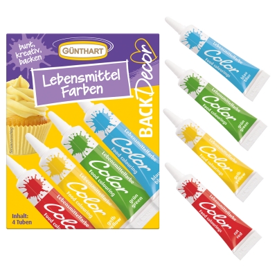 12 St. Lebensmittelfarben rot, gelb, grün, blau 