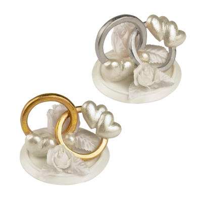 6 St. Polyresin-Aufsatz  Trauringe  mit Blumendekoration, 2 Versionen 