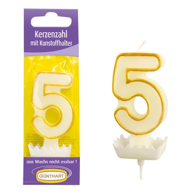 15 St. Wachskerzen-Zahlen mit Halter Nr. 5 