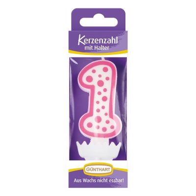 12 St. Wachskerzen-Zahlen mit Halter Nr. 1 