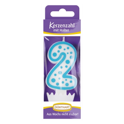 12 St. Wachskerzen-Zahlen mit Halter Nr. 2 