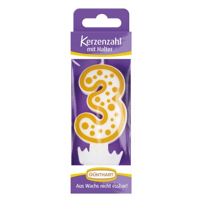 12 St. Wachskerzen-Zahlen mit Halter Nr. 3 