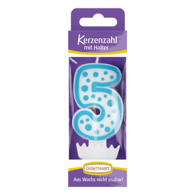 12 St. Wachskerzen-Zahlen mit Halter Nr. 5 