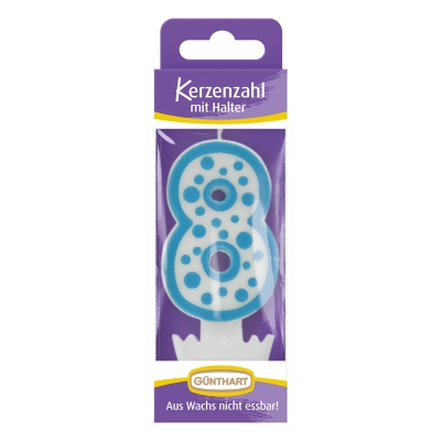 12 St. Wachskerzen-Zahlen mit Halter Nr. 8 