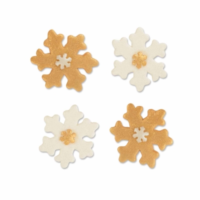 100 St. Tragantzucker-Schneeflocken, gold und weiß 