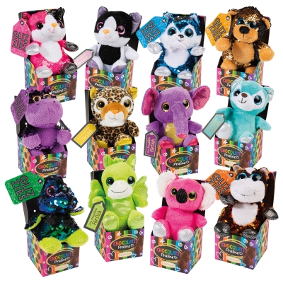 12 St. Plüsch-Tiere in Box, sortiert 