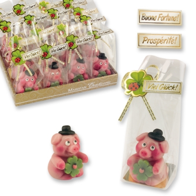 32 St. Marzipan-Schwein mit Glücksklee, im Cellophanbeutel 