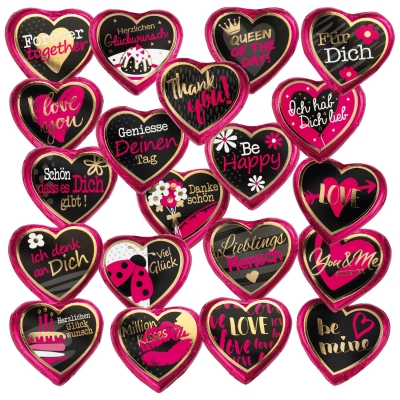 40 St. Große Pralinenherzen pink mit Sprüchen 