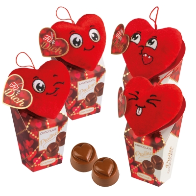 12 St. Großes Plüschherz auf Box, sortiert 