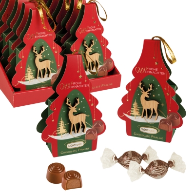 12 St. Pralinenpräsent  Weihnachten  mit Holzdekoration 