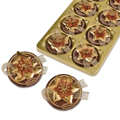 16 St. Pralinentaler mit Weihnachtsdekoration braun/gold 